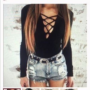 Rumor boutique lace up sweater bodysuit.